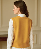 Comprar Colete tricot feminino gola V com textura elegante para looks de outono e meia-estação com sofisticação
